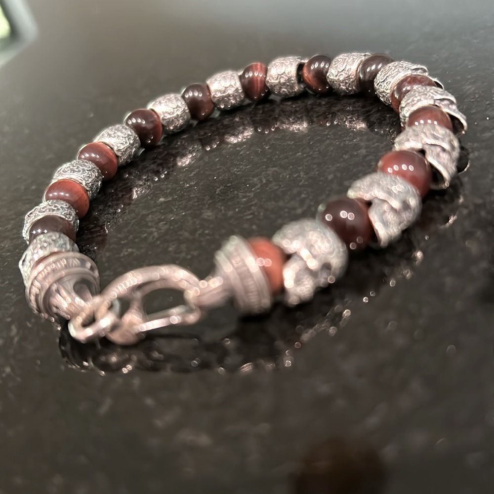 WILLIAM HENRY SCULPTED STERLING SILVER BRACELET RED TIGER EYE BEADS - Picture 12 of 15